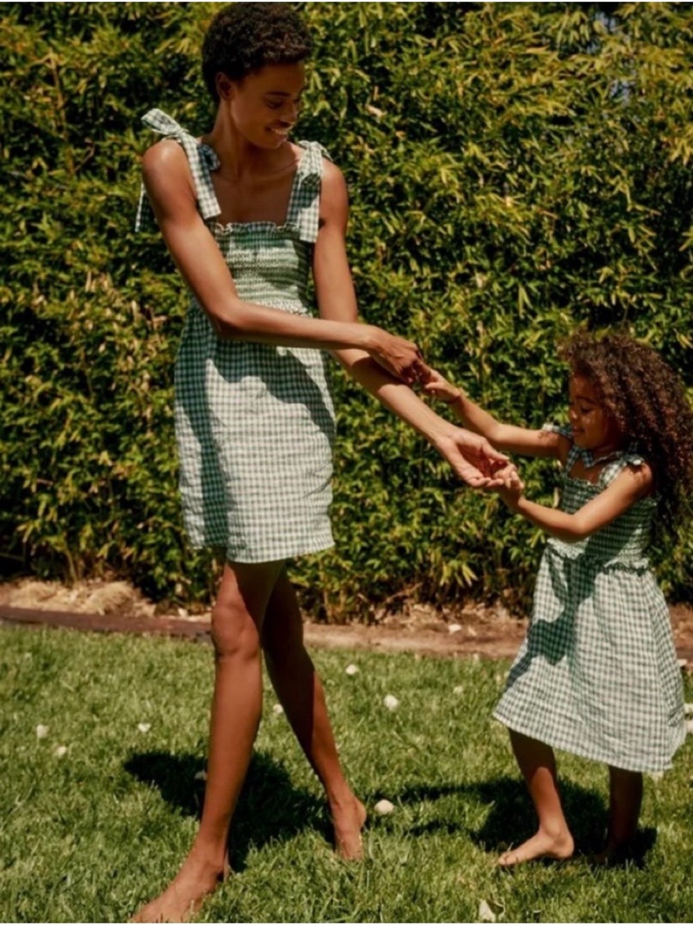 Reformation Green Gingham Tie-Shoulder Sundress